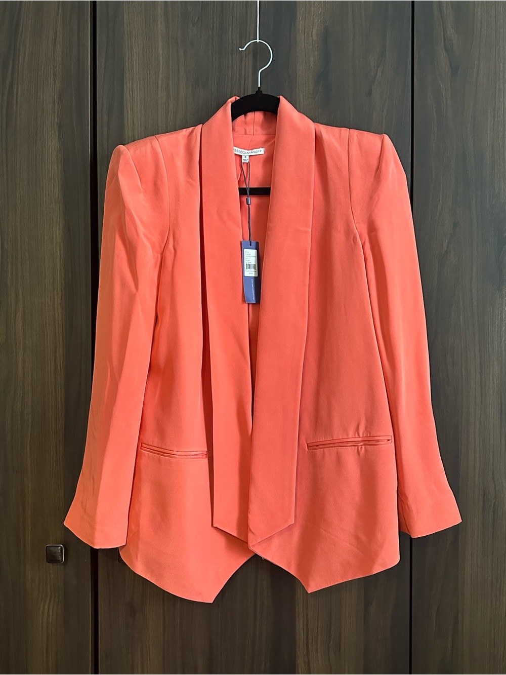 Rebecca Minkoff Coral Shawl Collar Draped Silk Blazer - Coral / Peach